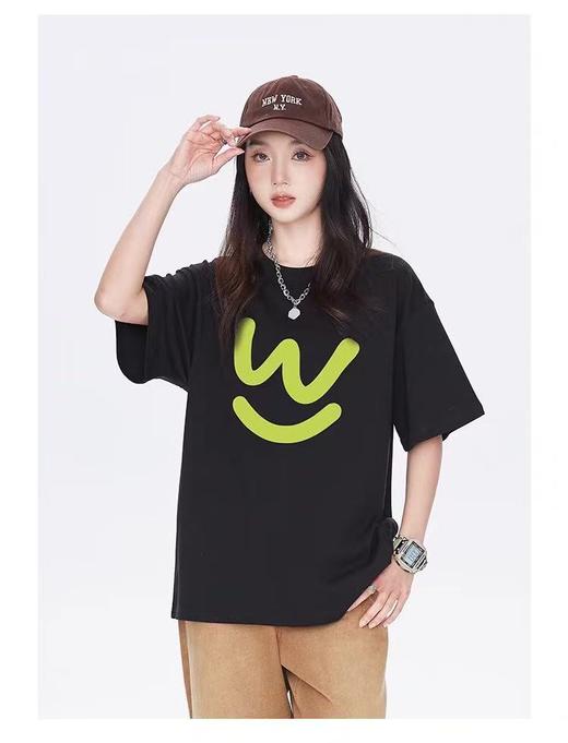 七夕福利-NO退~情侣潮牌100%棉荧光绿W字母短袖T恤-喜出 商品图1