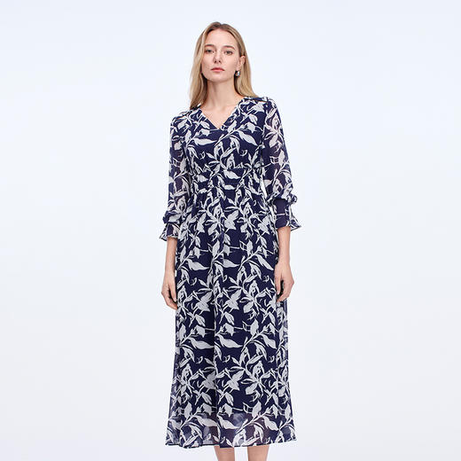 【高腰植物印花连衣裙】EITIE爱特爱法式优雅浪漫通勤秋新款8307002 商品图2