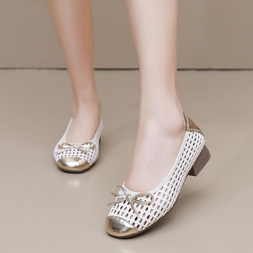 丁摩 夏韩版蝴蝶结镂空洞洞编织低跟女单鞋休闲软底复古透气凉鞋5ZF-5899 商品图1