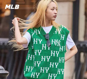 【潮牌特价】MLB男女同款满印老花针织衫马甲背心3AKPM0331