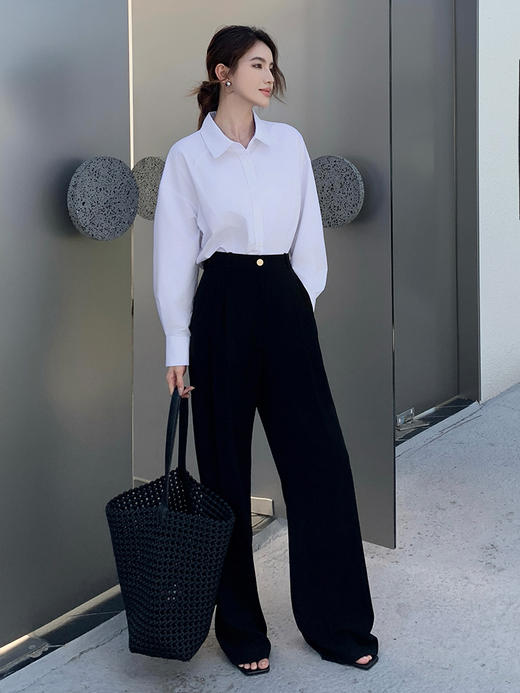 【品牌订单款】经典百搭梨型必备高腰宽松休闲醋酸阔腿西裤 DG482424B、DG482425B 商品图1