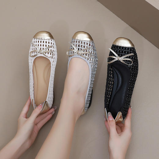 丁摩 夏韩版蝴蝶结镂空洞洞编织低跟女单鞋休闲软底复古透气凉鞋5ZF-5899 商品图3