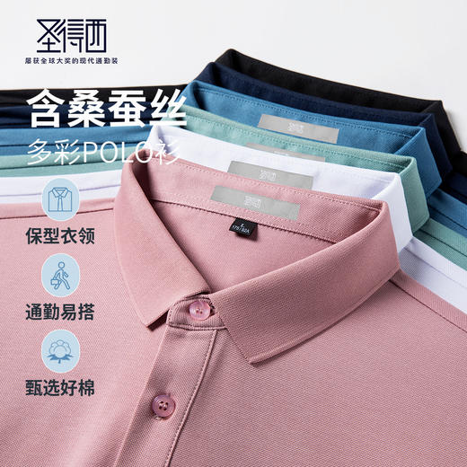 【含桑蚕丝】圣得西男士短袖POLO衫2025商务休闲新款多彩时尚T恤 商品图9
