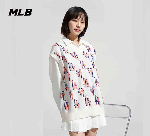 【潮牌特价】MLB男女同款满印老花针织衫马甲背心3AKPM0331 商品图3
