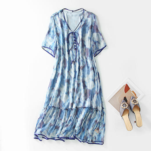 丁摩 顺纡真丝晕染迷彩印花真丝连衣裙90392 商品图4