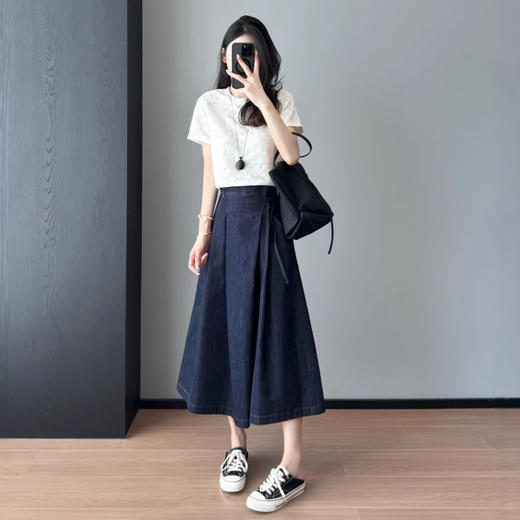 时髦有品味！复古高腰显瘦A字阔腿裤休闲汉麻牛仔裙裤25新款！ 商品图4