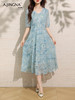 【清新淡雅】阿菁娜桑蚕丝轻盈印花V领五分袖连衣裙F30X212082 商品缩略图0