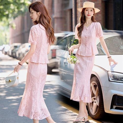 夏季新款2025套装女气质优雅时尚显廋舒适蕾丝两件套裤HR-MY2628 商品图2