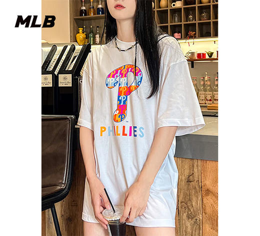 【一口价】【微瑕，如无货退款处理】MLB男女款情侣彩色印花logo休闲短袖3ATSM0933 商品图4