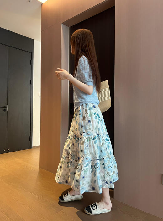 柔美清新2.5米用料天丝亚麻清新清爽印花松紧高腰半身裙 商品图8