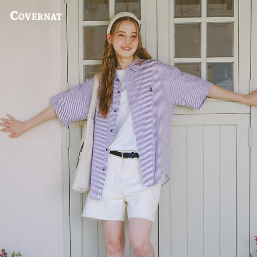 Covernat夏季新品C标志牛津条纹半袖衬衫时尚休闲潮流短袖衬衫CO2302SS02 商品图3