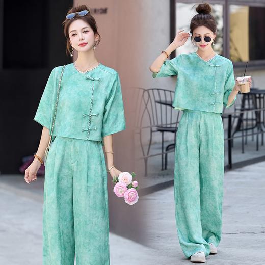 新中式国风套装，轻奢气质复古盘扣时尚洋气阔腿裤两件套HR-YQH9235-1 商品图1