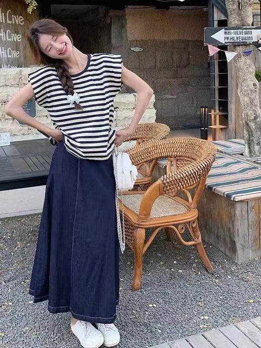 清仓价2025~55332条纹撞色领无袖薄款短袖T恤-喜出 商品图6