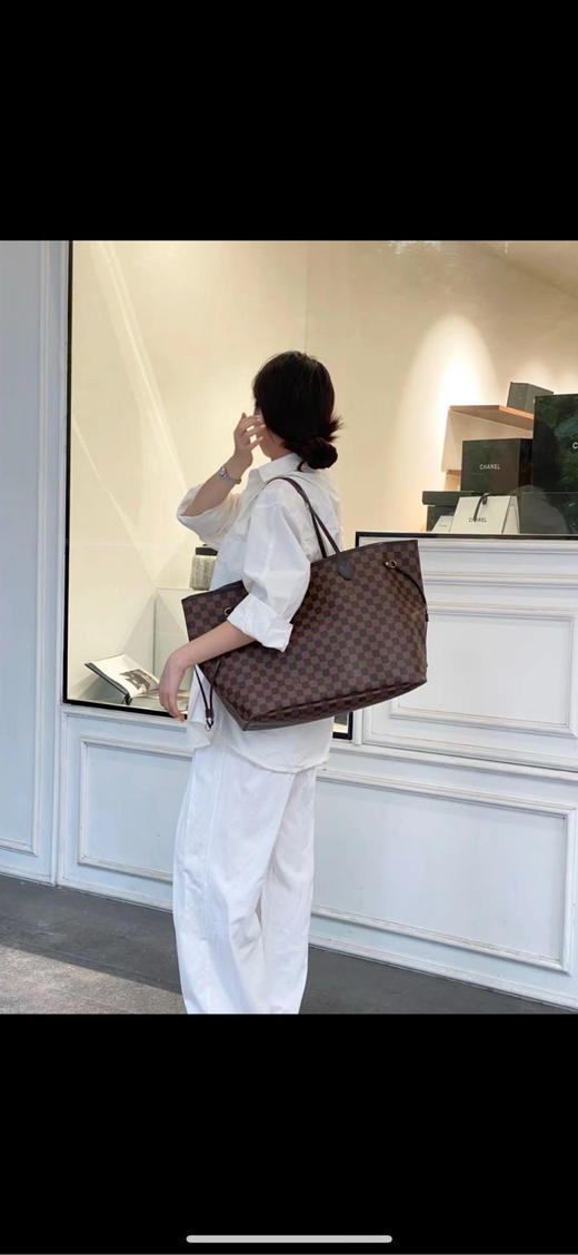LV 大号 棕棋盘格 红条纹内里 nf 托特包 商品图2