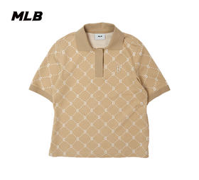 MLB女款25春夏新款满印老花立领短款POLO衫3FPQM0253