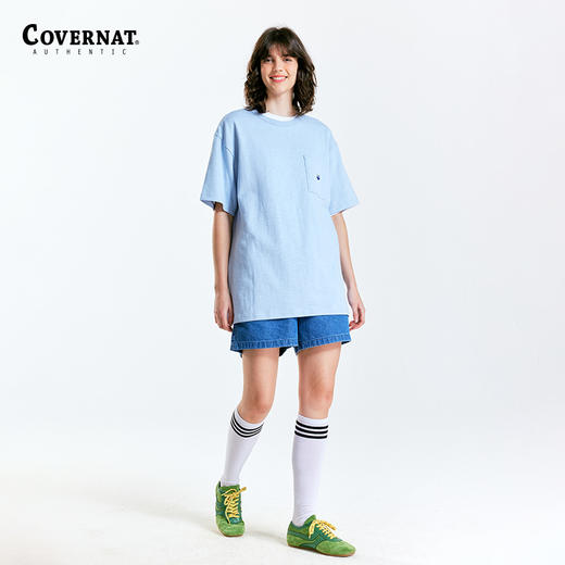 covernat韩国潮牌情侣款中性款竹节棉标志口袋T恤短袖男女CO2302ST27 商品图2
