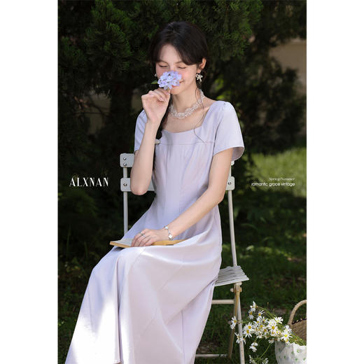 鹿向南「芋泥奶冻」法式浅紫色短袖连衣裙夏季新款时尚气质长裙女 商品图4