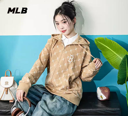 MLB男女同款满印老花连帽拉链卫衣外套3ATRM0341【无货退款介意勿拍】 商品图1
