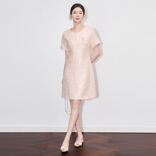 「高货wl」全新升级【铂金会员367/天猫499/差价132】(05540)洛诗琳简约气质小香风连衣裙2025夏季浮雕提花显瘦A字裙 商品图0