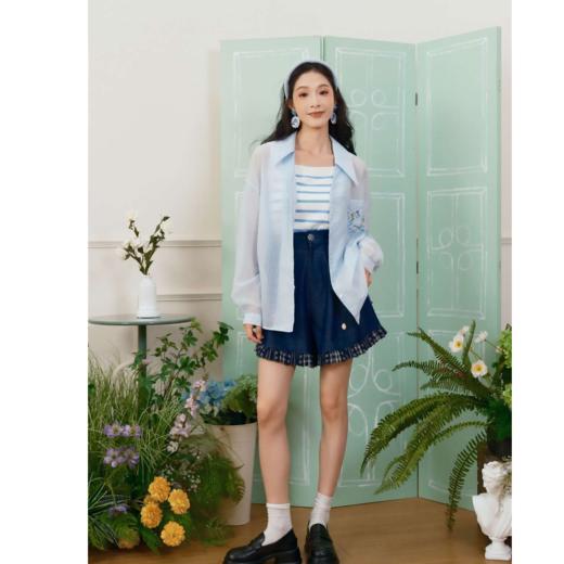 两三事自由颂歌 2025夏季新款文艺风刺绣口袋条纹长袖衬衫女宽松 商品图1