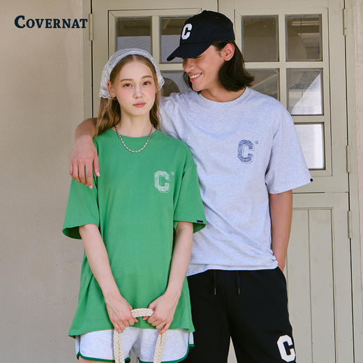 【国庆狂欢】covernat韩国潮牌短袖T恤情侣同款男女圆领套头上衣时尚棉质CO2302ST13 商品图0