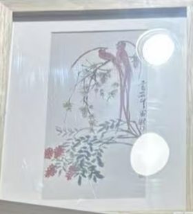 齐白石卡纸画 - 绶带鸟