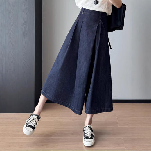 时髦有品味！复古高腰显瘦A字阔腿裤休闲汉麻牛仔裙裤25新款！ 商品图1