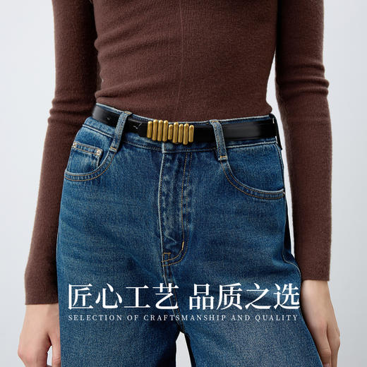 三彩2025新款二层牛皮腰带配饰金属扣长款收腰皮带简约复古通勤女 商品图1