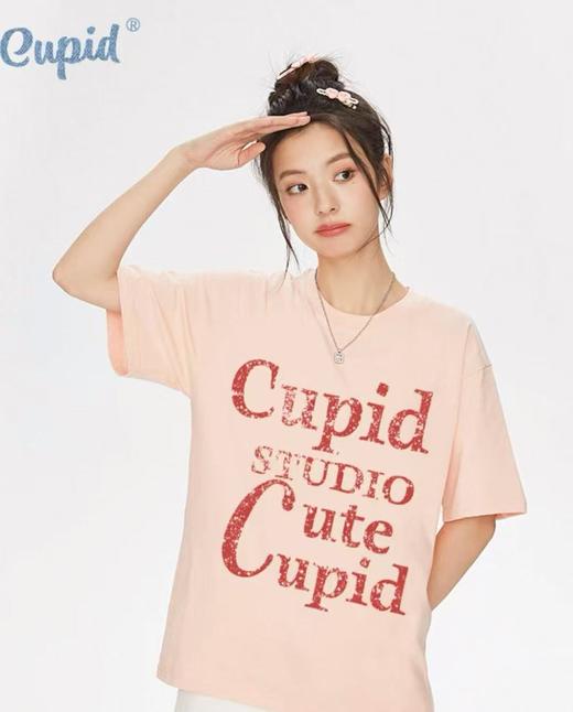 今天推荐-潮牌短袖-CUP浅粉字母100%棉T恤-喜出 商品图1