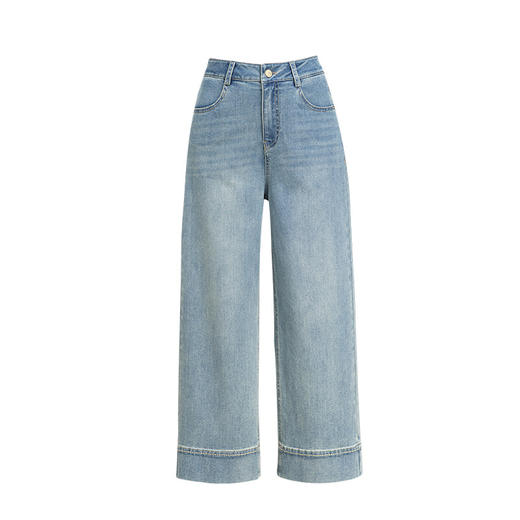 百媚生 天丝麻阔腿牛仔裤夏季薄款九分直筒裤85098 商品图4