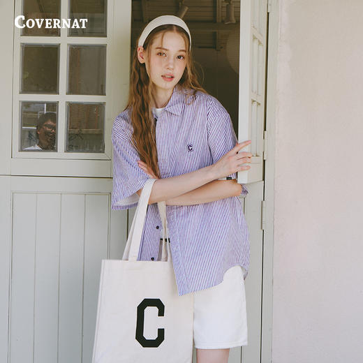Covernat夏季新品C标志牛津条纹半袖衬衫时尚休闲潮流短袖衬衫CO2302SS02 商品图2