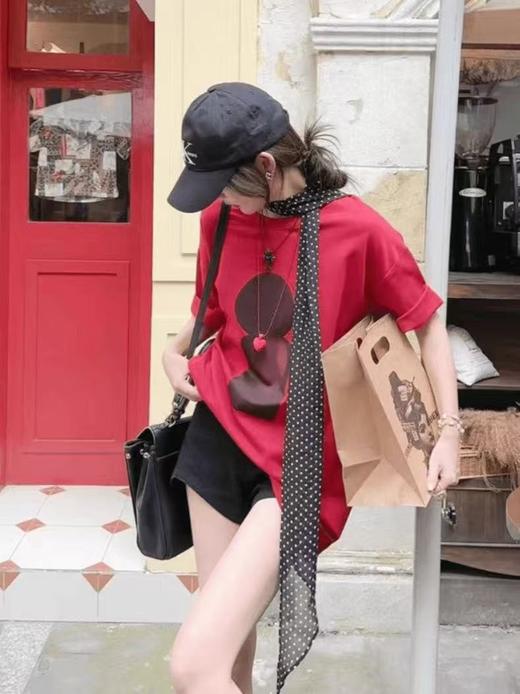 清仓价2025~欧货酒红立体几何宽松大版T恤-喜出 商品图2