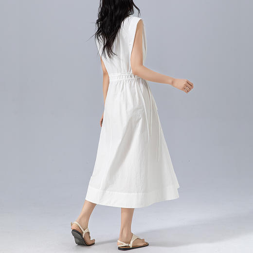 丁摩 纯棉V领打揽收腰无袖连衣裙65465 商品图3