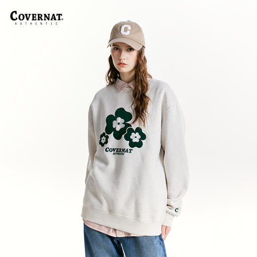 【国庆狂欢】Covernat韩国潮牌套头加绒三叶草标宽松高街情侣卫衣穿搭24秋冬CO2203CR17 商品图2