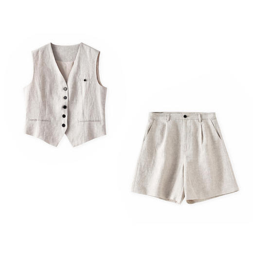 「高货wl」全新升级【铂金会员431/天猫579/差价148】(99509)洛诗琳高品质V领西装背心马甲休闲简约通勤亚麻两件套女 商品图4