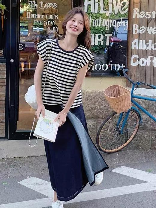 清仓价2025~55332条纹撞色领无袖薄款短袖T恤-喜出 商品图7