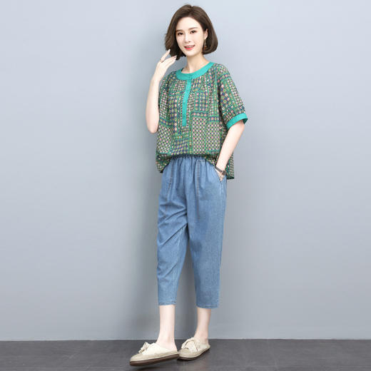 丁摩 休闲风短袖套装女夏季新款大码休闲时尚套装两件套5ZF-8839 商品图3