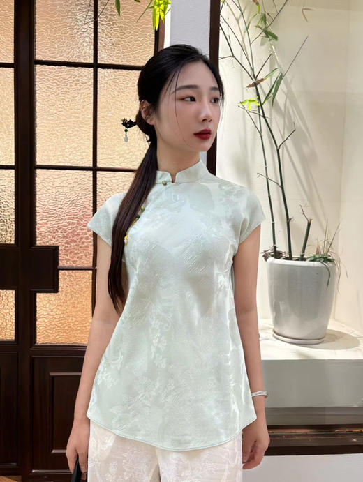 624-7 新中式 雨后新绿 提花面料 斜襟小衫 H4462 我穿L合身不宽裕 商品图0