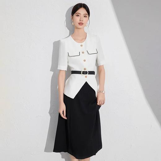 IWY/黑白撞色时尚套装夏季薄款两件套职业商务女装套装裙主持人上镜装24CS001 商品图4