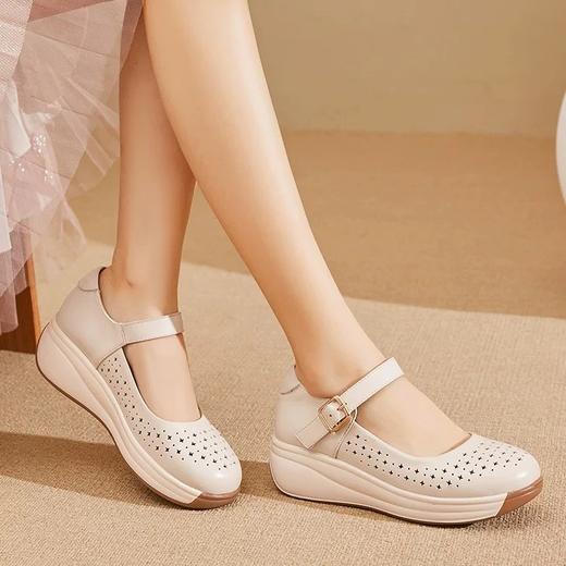 泉州女鞋 夏季真皮厚底镂空坡跟单鞋2518 商品图0