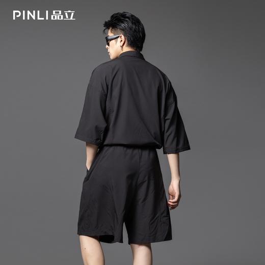 PINLI品立2025夏季新款暗黑系潮流男士宽松连体短裤纯色休闲套装B252117091 商品图3
