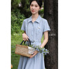 鹿向南「月亮湖畔」时尚翻领短袖连衣裙女夏季收腰蓝色通勤衬衫裙 商品缩略图3