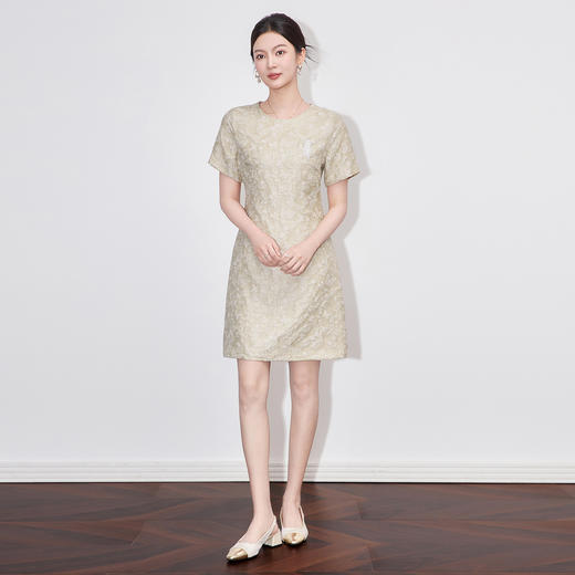 「高货wl」全新升级【铂金会员367/天猫499/差价132】(05540)洛诗琳简约气质小香风连衣裙2025夏季浮雕提花显瘦A字裙 商品图1