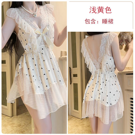 【YW】无忧购丝滑缎面甜美纯欲波点网纱蕾丝睡裙家居服5205（截单后3-5天发货) 商品图5