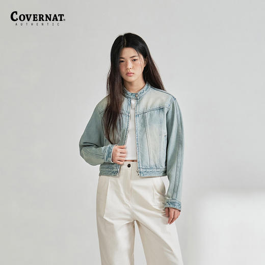covernat2024春新款女休闲运动单宁短款立领牛仔外套CO2401JK73 商品图1