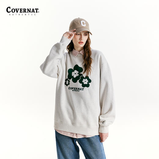 【国庆狂欢】Covernat韩国潮牌套头加绒三叶草标宽松高街情侣卫衣穿搭24秋冬CO2203CR17 商品图1