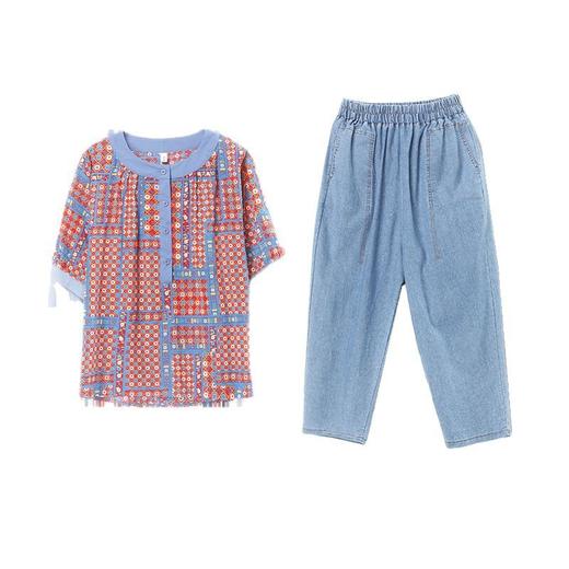 丁摩 休闲风短袖套装女夏季新款大码休闲时尚套装两件套5ZF-8839 商品图4