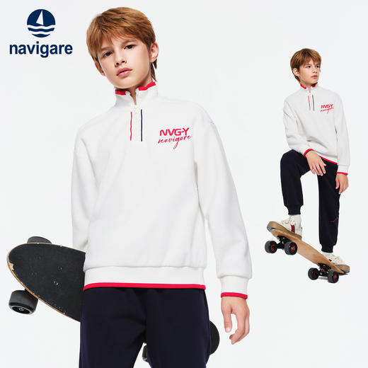【纳维凯尔】【加绒套装】【120-165】Navigare小帆船男女童冬款加绒卫衣套装 商品图3