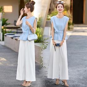 小香风套装女2025夏新款高端气质女神范韩系减龄显瘦阔腿裤两件套