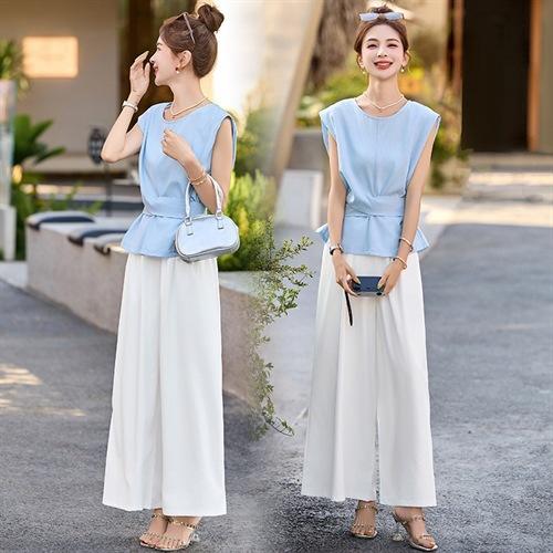 小香风套装女2025夏新款高端气质女神范韩系减龄显瘦阔腿裤两件套 商品图0